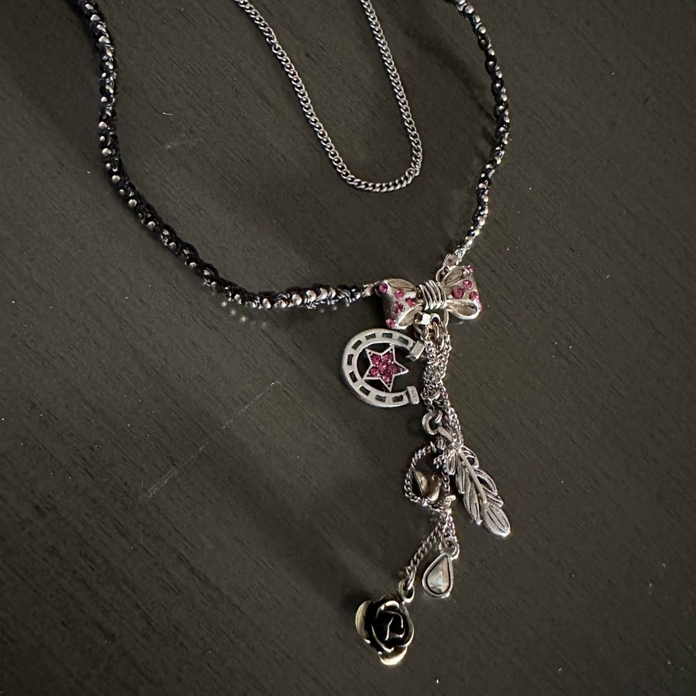 Betsy Johnson Necklace Bow Horseshoe Rose Feather